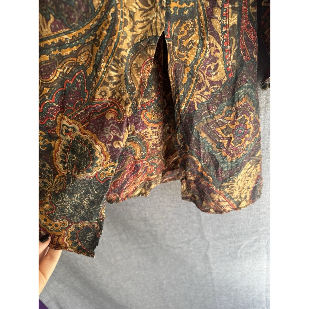 Vtg Compagnie Int Express Silk Top Small Brown Paisley Button Up Tunic‎ Blouse - Picture 5 of 7